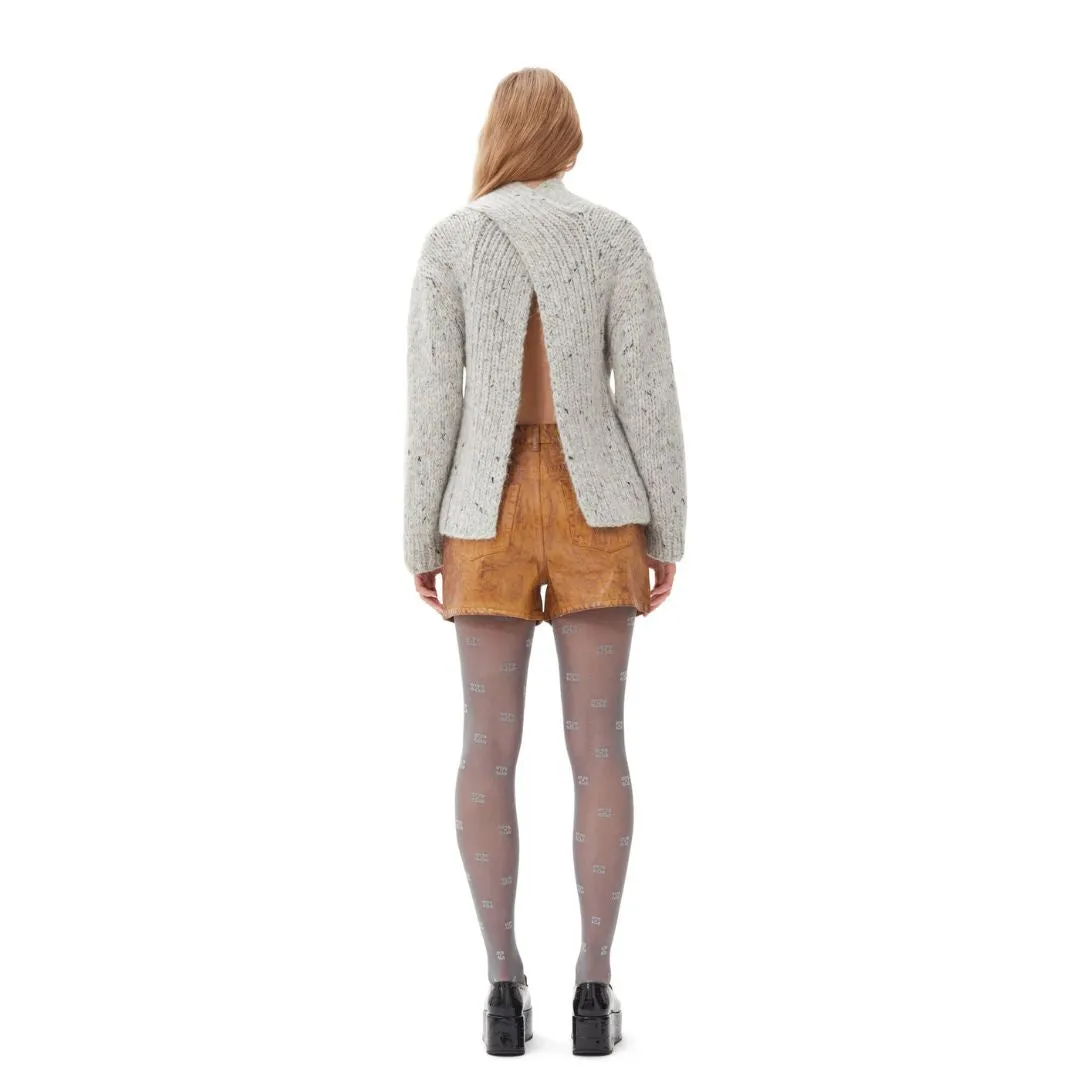 Chunky Marled Handknit Open Back Pullover (Paloma Melange)