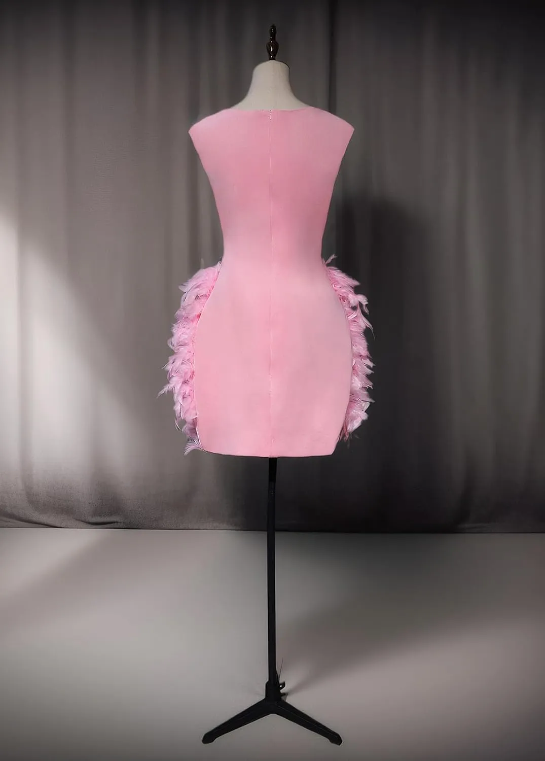 Crystals Lace Short Prom Dress 2024 Sheer Tulle Fitted Evening Gown with Feather
