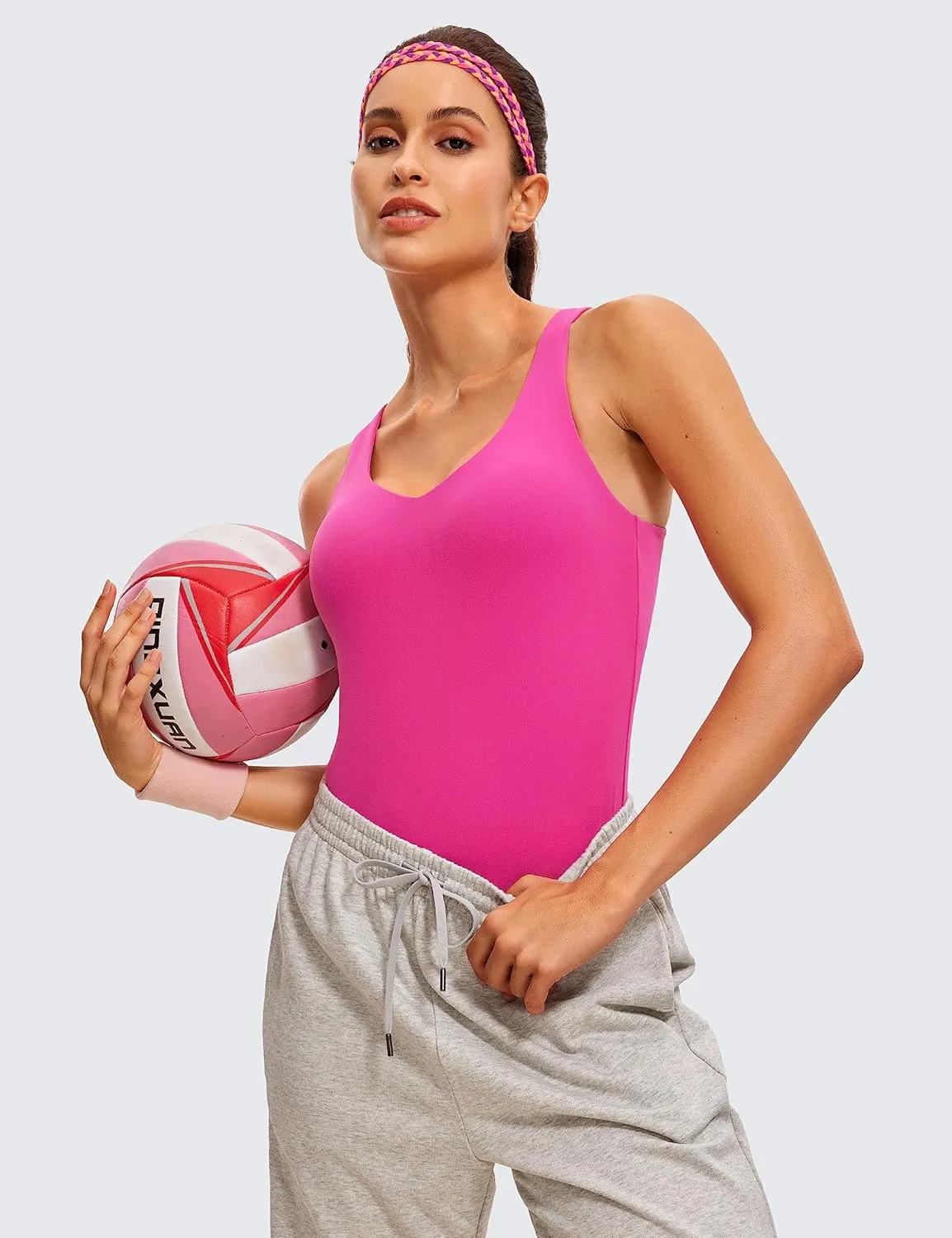 CRZ YOGA Butterluxe Womens V Neck Workout Tank Tops with Built in Bras - Sleeveless Padded Racerback Yoga Athletic Camisole