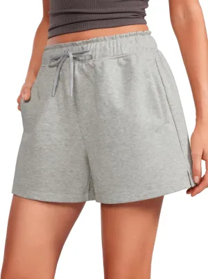 CRZ YOGA Comfy Cotton Sweat Shorts for Women Casual Summer Drawstring for Gym Lounge Workout Jersey with Pockets