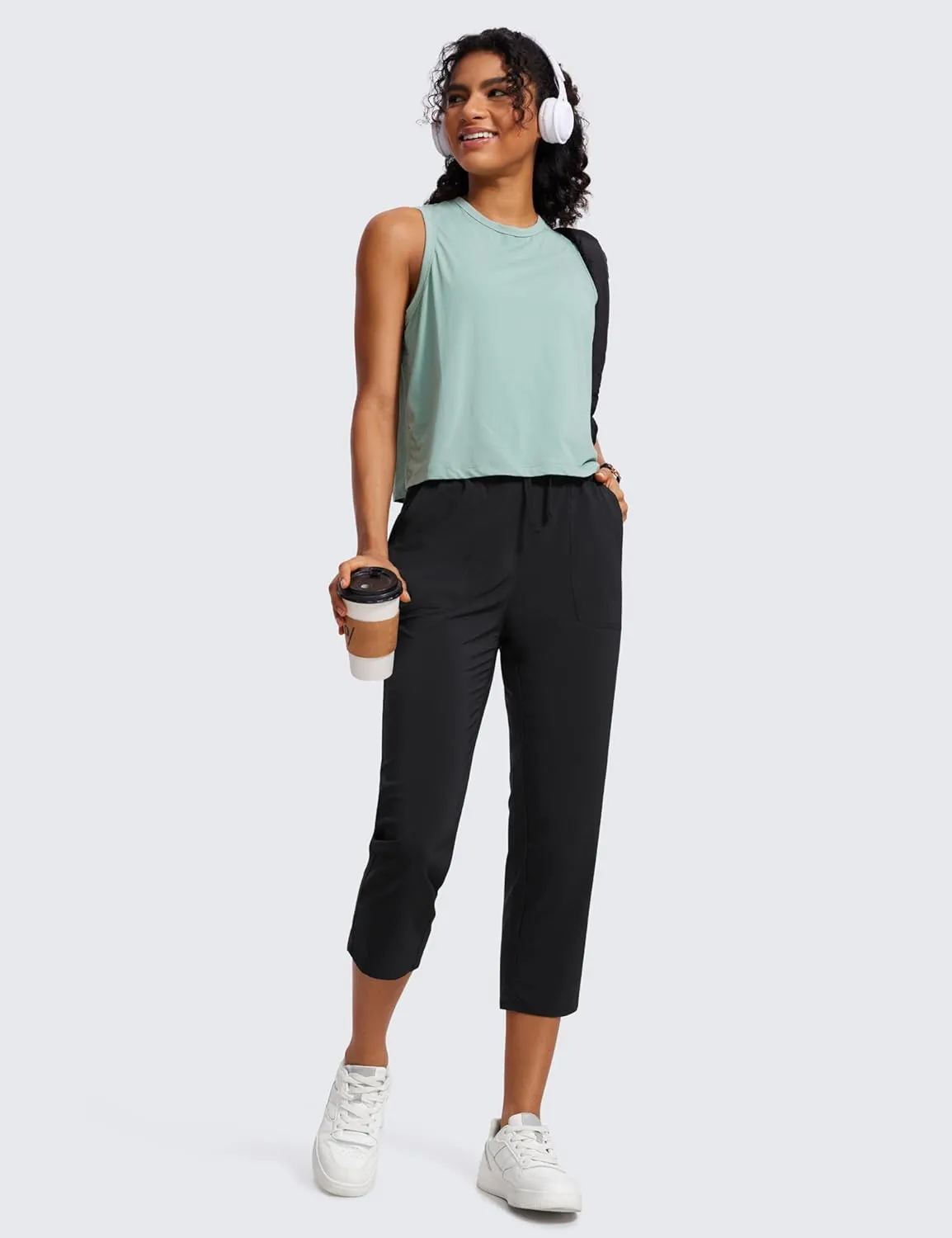 CRZ YOGA Lightweight Capri for Women 23" Cropped Casual Lounge Work Athletic Travel Pants with Pockets Quick Dry Summer
