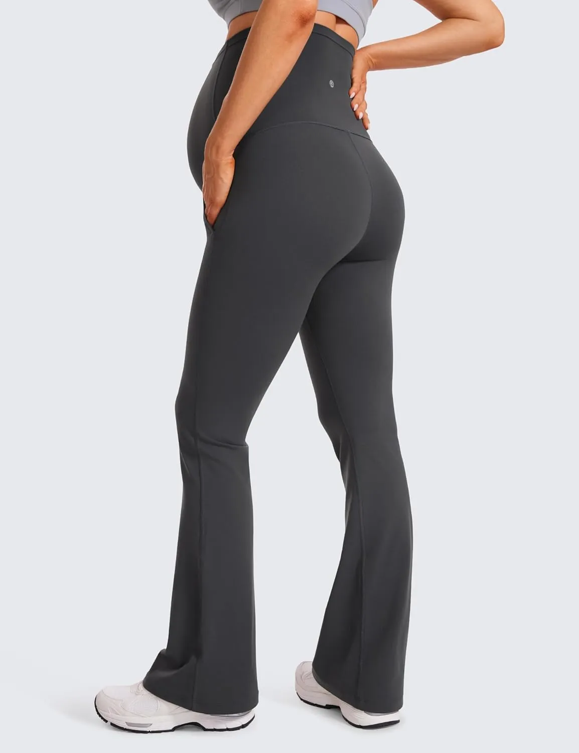 CRZ YOGA Women Butterluxe Maternity Flare Leggings with Pockets 31" - Workout Active Yoga Pregnancy Pants Over The Belly Soft