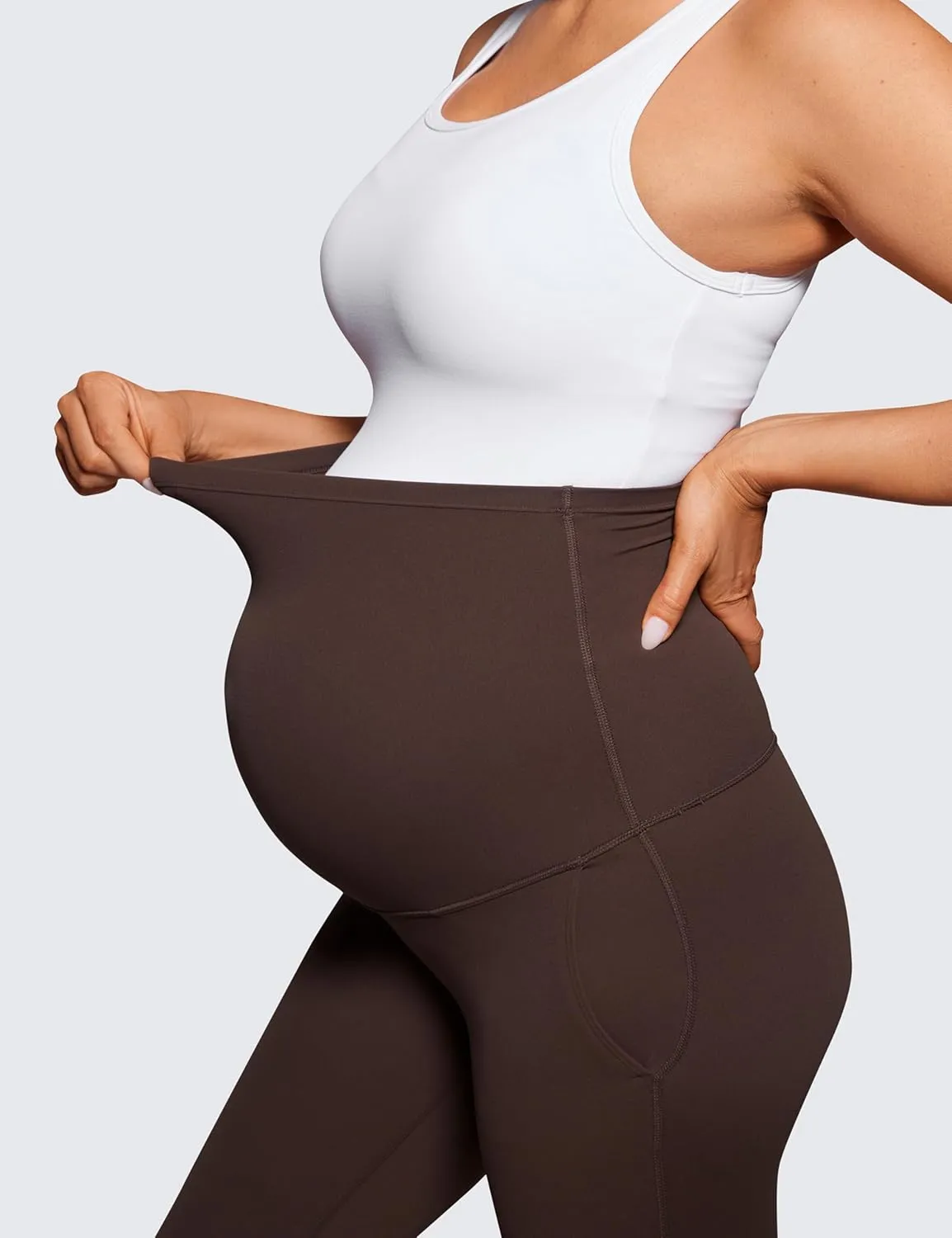 CRZ YOGA Women Butterluxe Maternity Flare Leggings with Pockets 31" - Workout Active Yoga Pregnancy Pants Over The Belly Soft