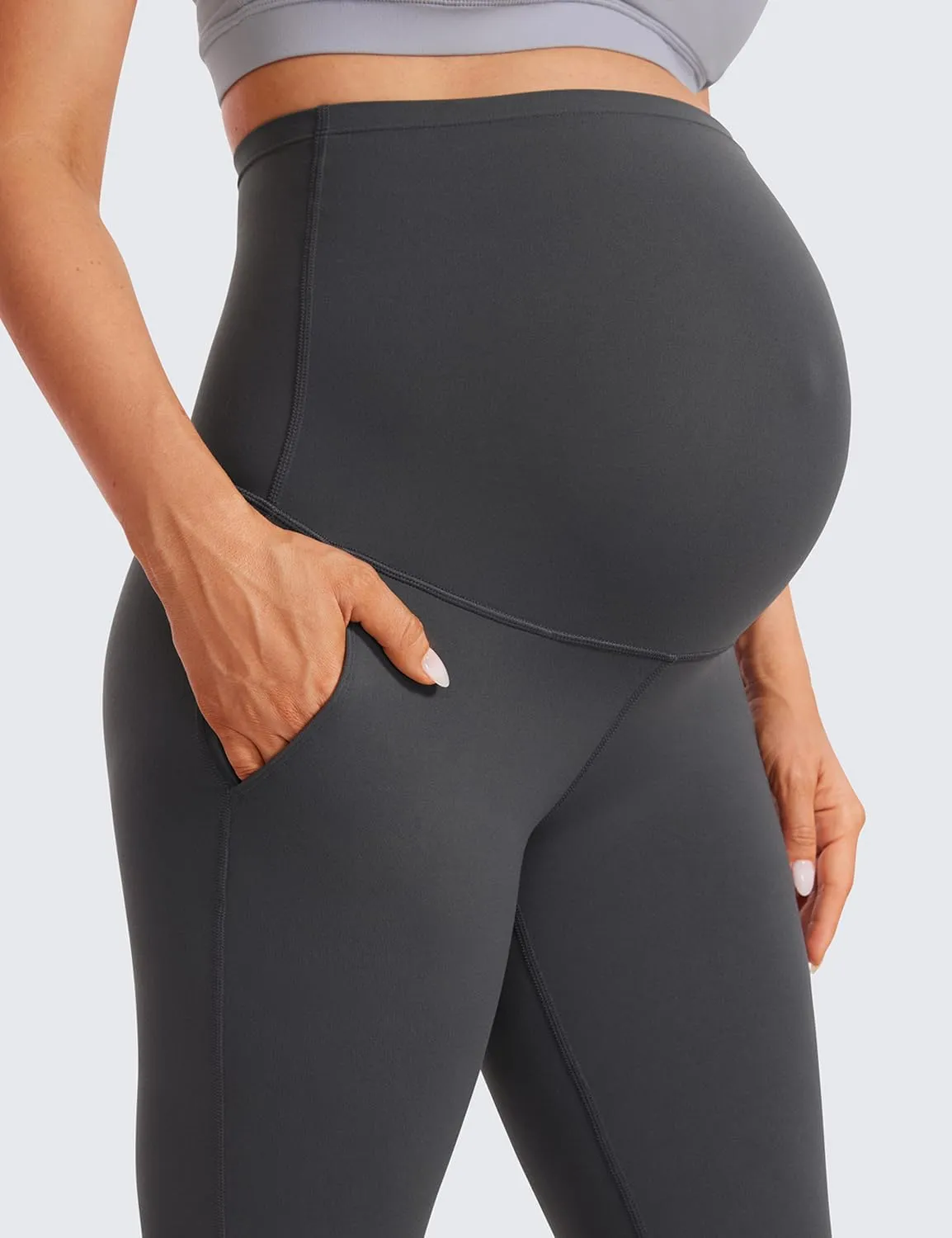 CRZ YOGA Women Butterluxe Maternity Flare Leggings with Pockets 31" - Workout Active Yoga Pregnancy Pants Over The Belly Soft