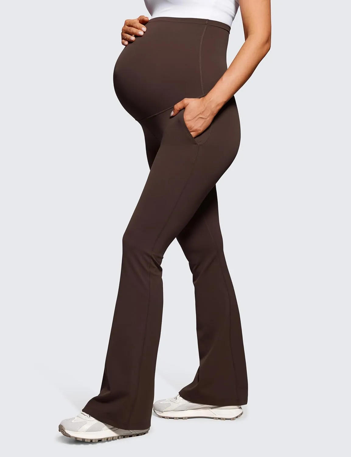 CRZ YOGA Women Butterluxe Maternity Flare Leggings with Pockets 31" - Workout Active Yoga Pregnancy Pants Over The Belly Soft