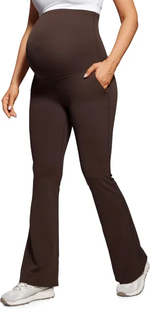 CRZ YOGA Women Butterluxe Maternity Flare Leggings with Pockets 31" - Workout Active Yoga Pregnancy Pants Over The Belly Soft