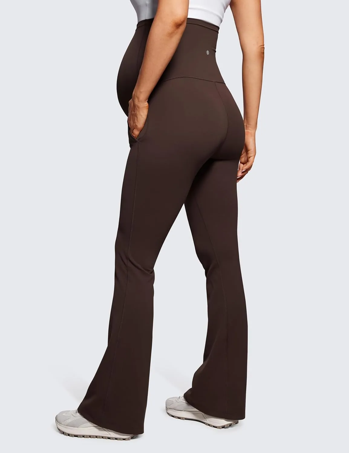CRZ YOGA Women Butterluxe Maternity Flare Leggings with Pockets 31" - Workout Active Yoga Pregnancy Pants Over The Belly Soft