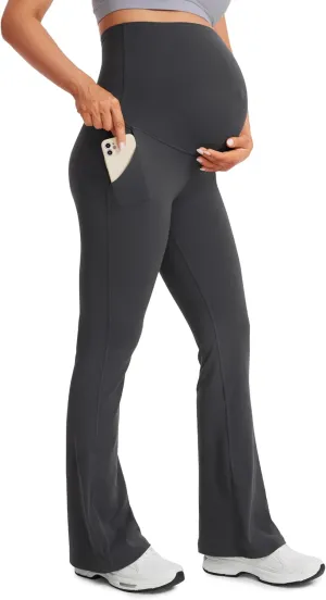 CRZ YOGA Women Butterluxe Maternity Flare Leggings with Pockets 31" - Workout Active Yoga Pregnancy Pants Over The Belly Soft