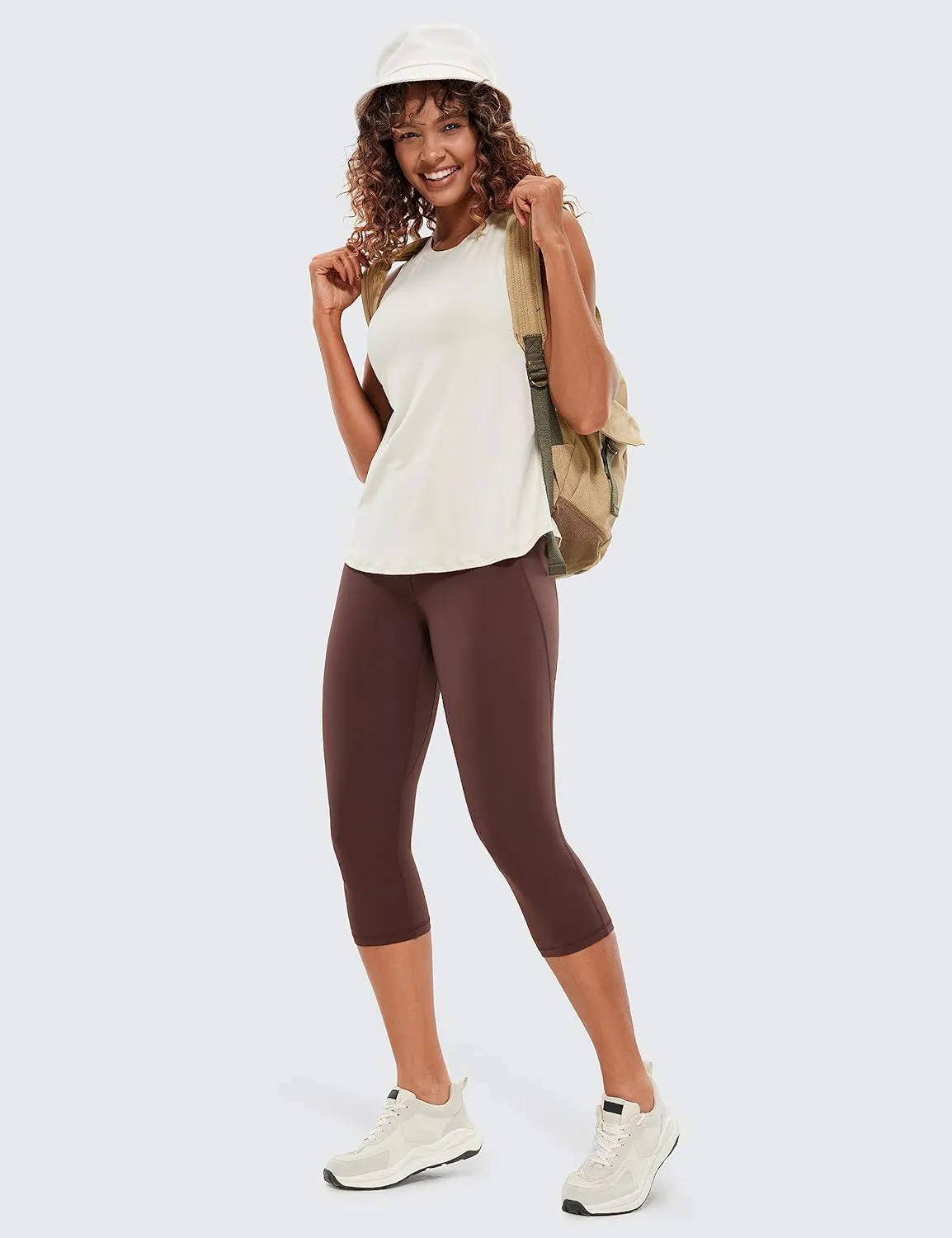 CRZ YOGA Womens Butterluxe Workout Capri Leggings with Pockets 19 Inches - High Waisted Crop Gym Yoga Pants Buttery Soft