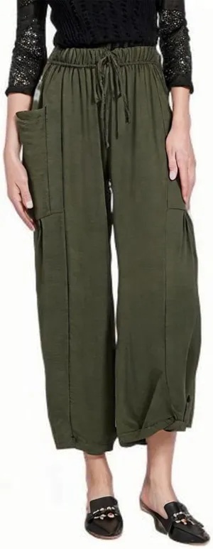 DASAYO Linen Pants Women Drawstring Elastic Waist Palazzo Harem Pants with Side Pockets Ladies Casual Loose Wide Leg Trousers