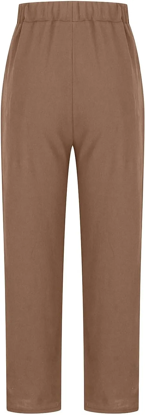 DASAYO Womens Linen Pants Elastic Wasit Straight Leg Casual Pants Ladies Loose Fit Comfy Trousers with Pockets Summer Fashion