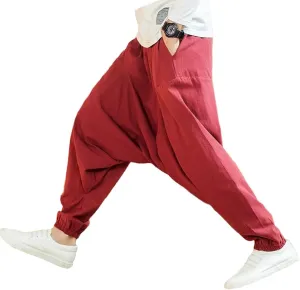 Dcvmvmn Men Harem Pants Solid Loose Casual Pants Mens Cotton Plus Size Sweatpants Trousers Wine Red