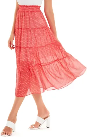 DIASHINY Women's High Waist Polka Dot Causal Solid A-Line Midi Long Skirts
