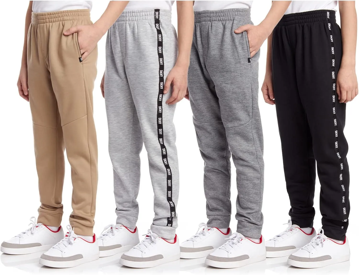 DKNY Boys' Active Sweatpants - 4 Pack Performance Fleece Joggers, Athletic Workout and Track Pants for Boys (Sizes: 8-12)