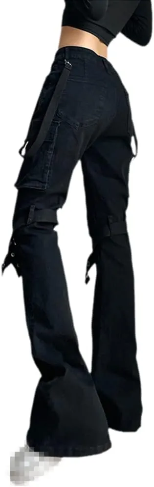 ENFUSO Punk Y2k Grunge Low Waist Emo Jeans Mall Gothic Women Black Patchwork Electro Pants Fashion Streetwear Alt Clothes