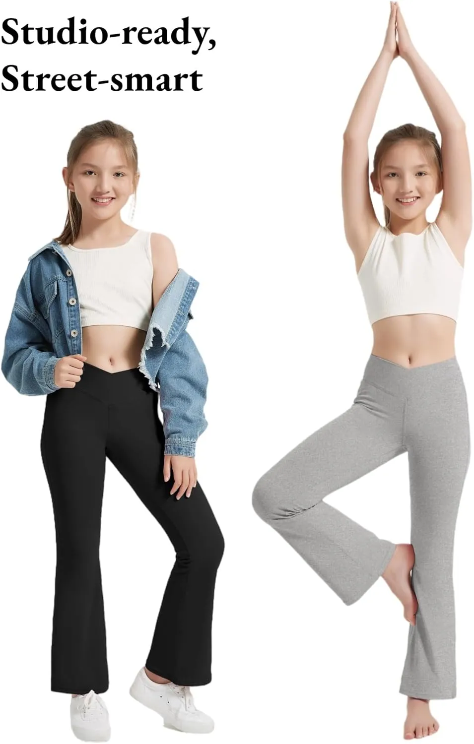 EXARUS 4 Pack Girls Leggings Kids Yoga Pants Crossover V Waist Ankle/Full Length High Waisted for School Casual Dance