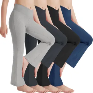 EXARUS 4 Pack Girls Leggings Kids Yoga Pants Crossover V Waist Ankle/Full Length High Waisted for School Casual Dance