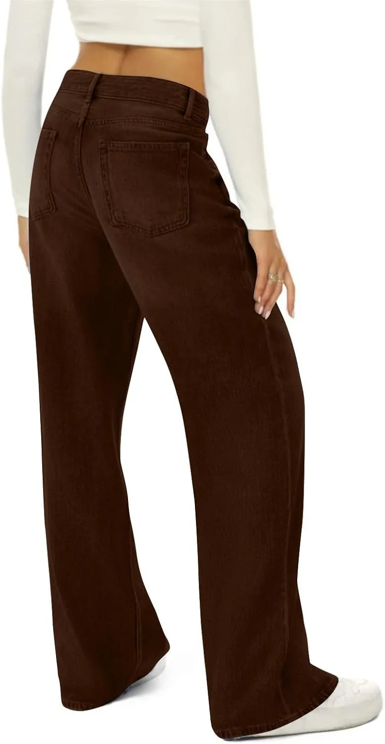 Flare Jeans for Women Vintage Wide Leg Boyfriend Baggy Stretchy High Waisted Denim Pants with Pockets