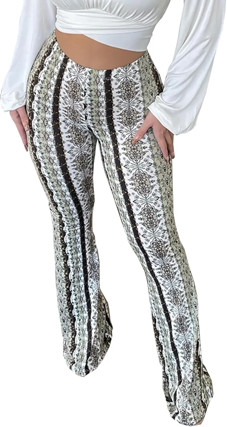 Flare Leggings Yoga Pants Women High Waisted Boho Flare Palazzo Pants Stretch Wide Leg Bell Bottom Yoga Leggings