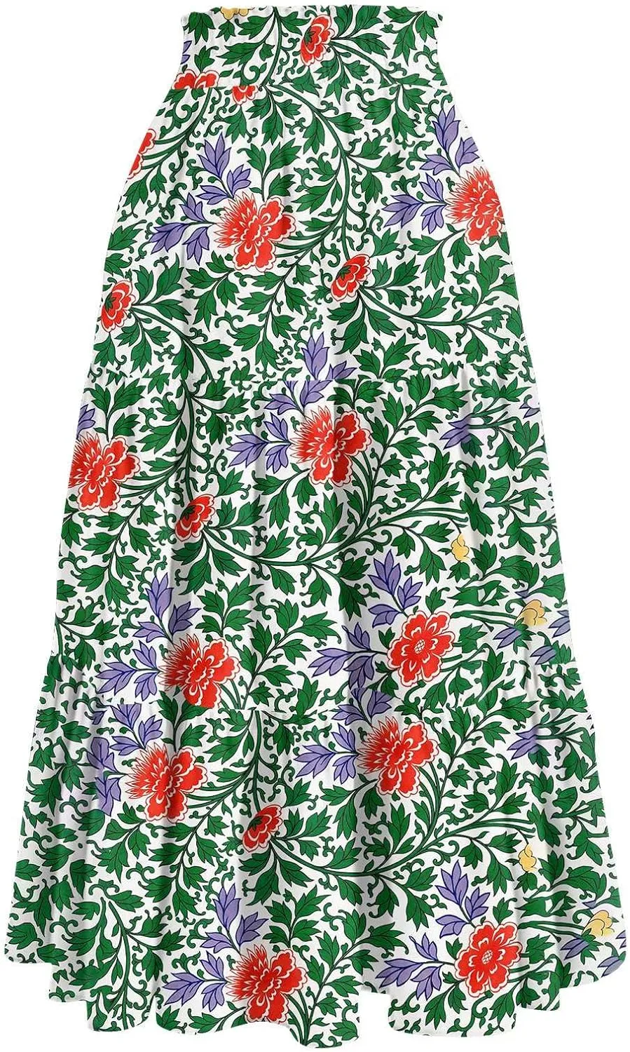 FlekmanArt Maxi Skirts for Women Trendy Summer A Line Long Skirt Drawstring High Waisted Tiered Flowy Pleated Skirt