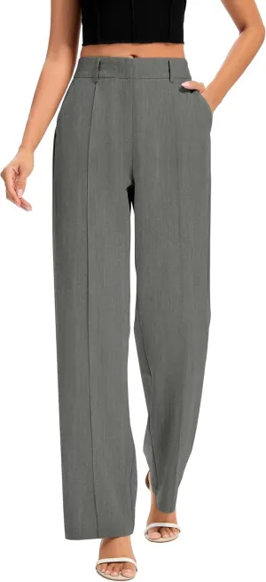 FUNYYZO Women Long Dress Pants High Waisted Work Pants Dressy Casual Straight Leg Elastic Waist Trousers