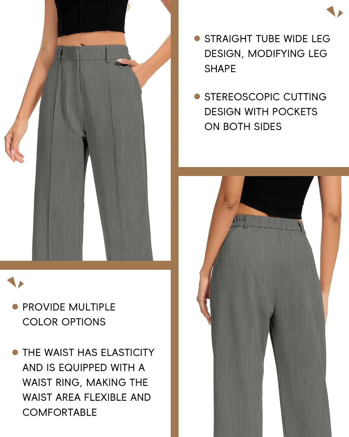 FUNYYZO Women Long Dress Pants High Waisted Work Pants Dressy Casual Straight Leg Elastic Waist Trousers