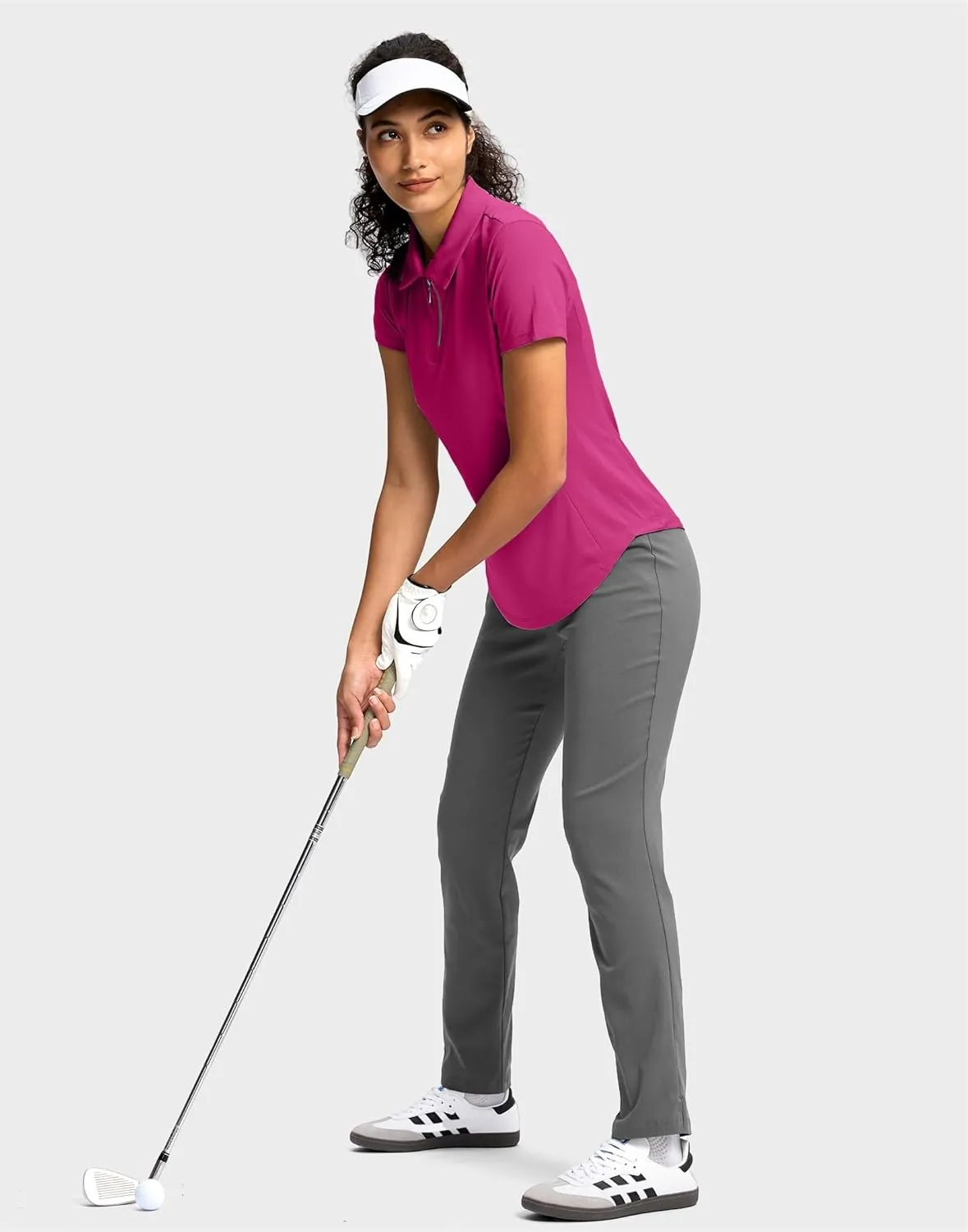 G Gradual Womens Golf Shirt Metal Zip Up Polo Short Sleeve Tennis Work Athletic Collared Top Quick Dry Lightweight