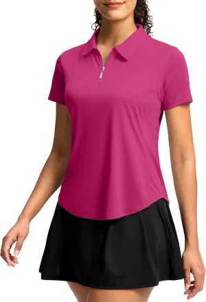 G Gradual Womens Golf Shirt Metal Zip Up Polo Short Sleeve Tennis Work Athletic Collared Top Quick Dry Lightweight