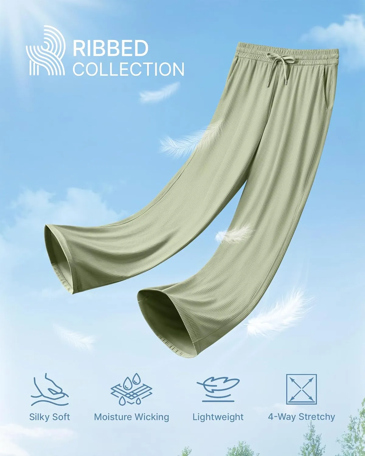 G4Free Ribbed Wide Leg Yoga Pants for Women with Pockets Drawstring High Waist Casual Lounge Pants Petite/Regular/Tall