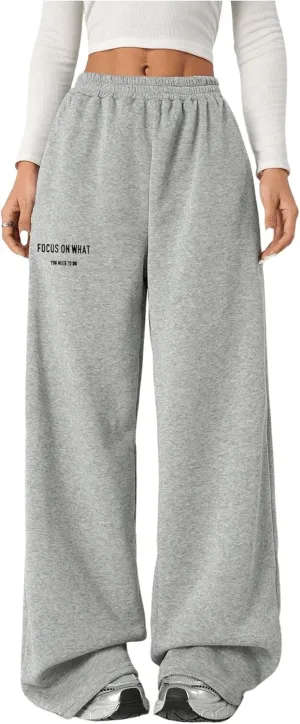 Girl's Baggy Pants Elastic High Waist Wide Leg Sweatpants Casual Joggers Long Pants Trousers Trendy
