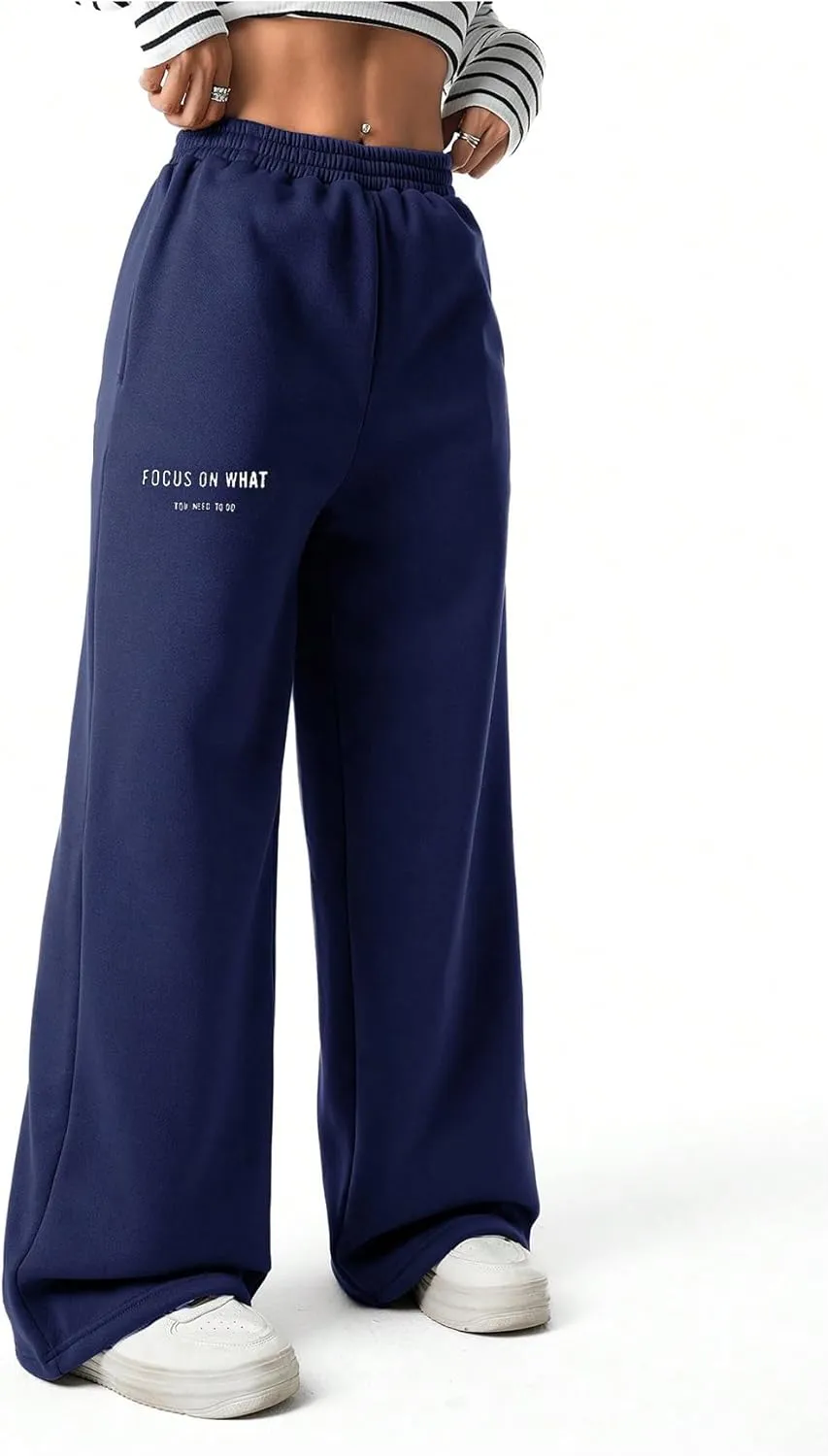 Girl's Baggy Pants Elastic High Waist Wide Leg Sweatpants Casual Joggers Long Pants Trousers Trendy