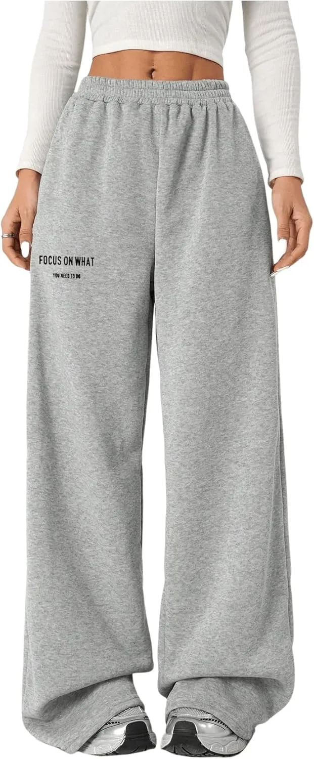 Girl's Baggy Pants Elastic High Waist Wide Leg Sweatpants Casual Joggers Long Pants Trousers Trendy