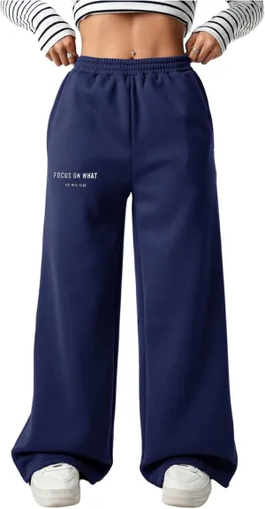Girl's Baggy Pants Elastic High Waist Wide Leg Sweatpants Casual Joggers Long Pants Trousers Trendy