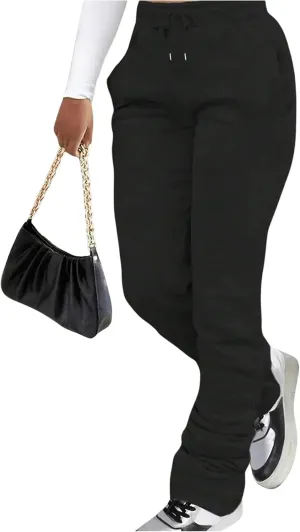 GORGLITTER Women's Stacked Baggy Sweatpants Y2K Drawstring Waist Flared Jogger Pants