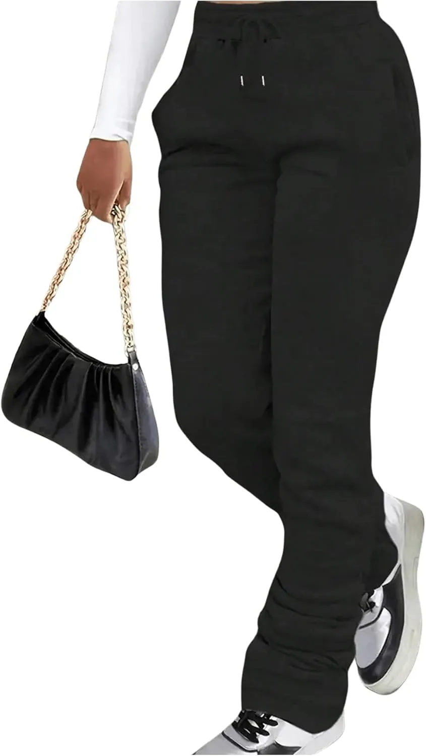 GORGLITTER Women's Stacked Baggy Sweatpants Y2K Drawstring Waist Flared Jogger Pants