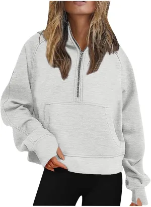 Half Zip Hoodies for Women Fall Fashion 2024 Fleece Oversized Sweatshirt Long Sleeve Cropped Pullover Y2K Clothes