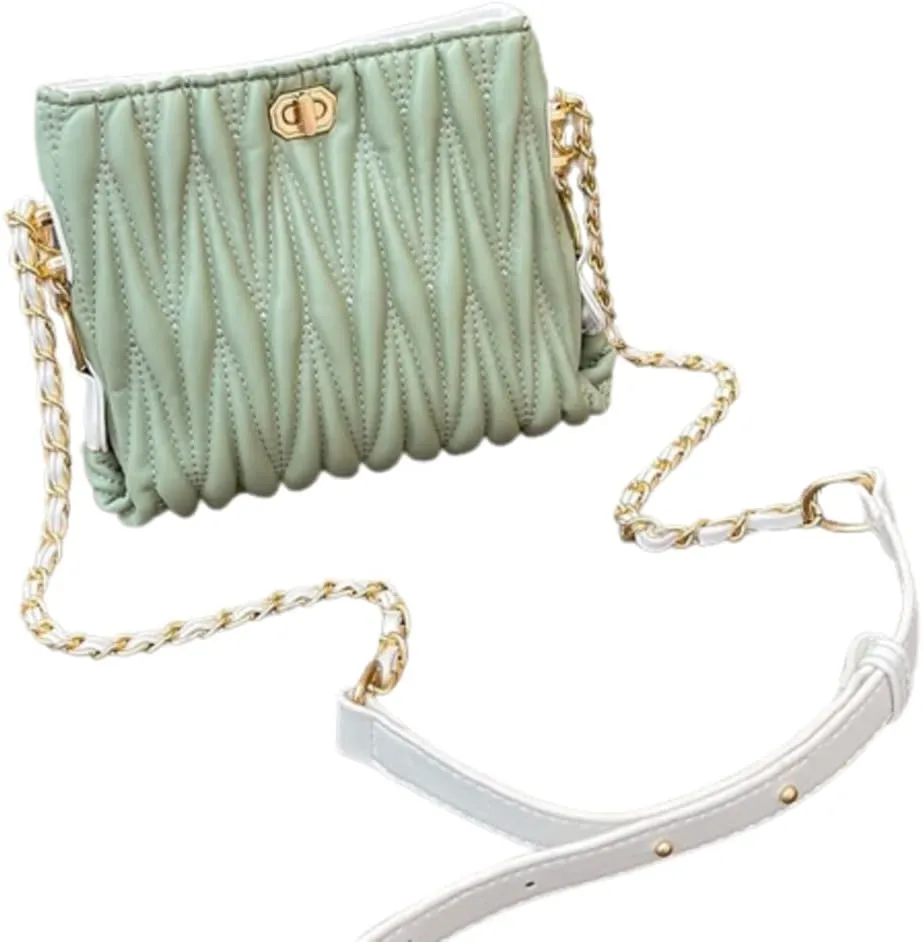 Hanbella Cross body Clutch Purses for Women & Teens - Cute Small Quilted Leather Shoulder Bag with Gold Chain for Girls