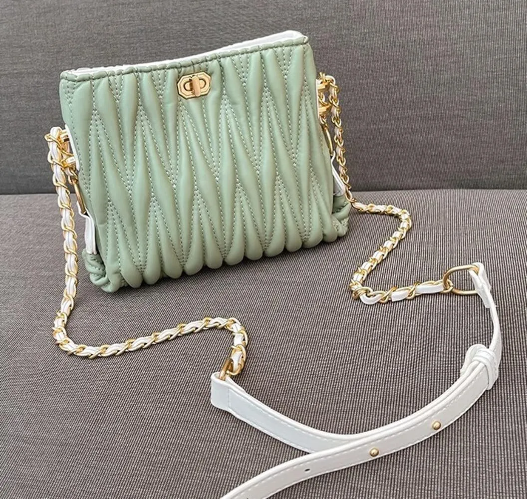 Hanbella Cross body Clutch Purses for Women & Teens - Cute Small Quilted Leather Shoulder Bag with Gold Chain for Girls