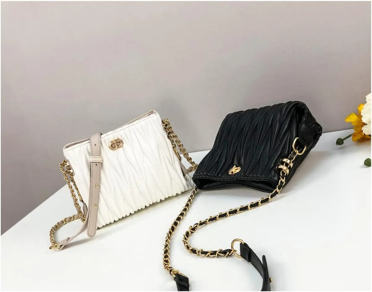 Hanbella Cross body Clutch Purses for Women & Teens - Cute Small Quilted Leather Shoulder Bag with Gold Chain for Girls