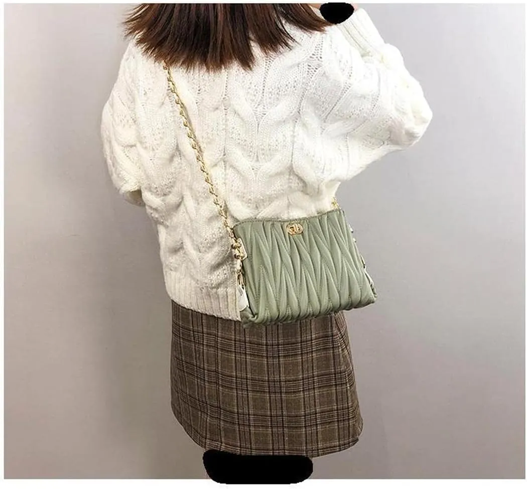 Hanbella Cross body Clutch Purses for Women & Teens - Cute Small Quilted Leather Shoulder Bag with Gold Chain for Girls