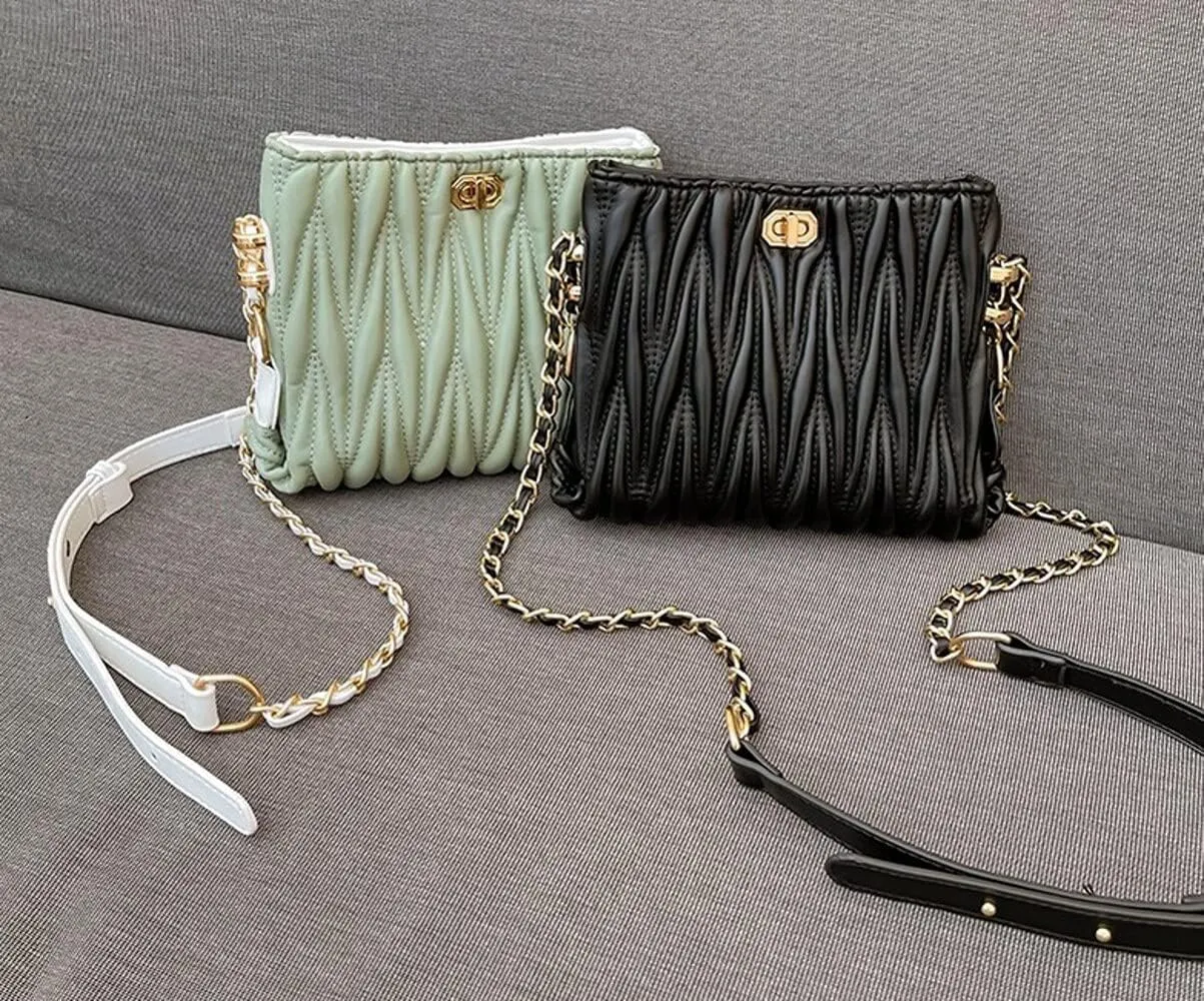 Hanbella Cross body Clutch Purses for Women & Teens - Cute Small Quilted Leather Shoulder Bag with Gold Chain for Girls