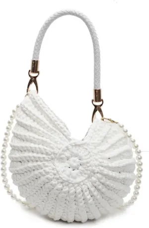 Handwoven Fashion Seashell Bag Stylish & Unique Boho Clutch With Pearl Summer Woven Handbag Small Shell Crossbody Beach Bag