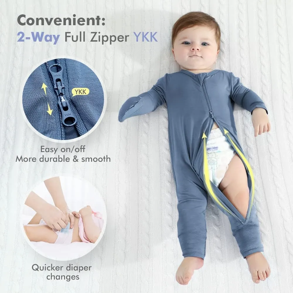 HAPIU Unisex Rayon Made from Bamboo Baby Rompers with Cuffs, 2 Way Zipper YKK, Footless Pajamas Jumpsuit