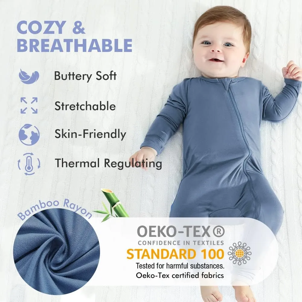 HAPIU Unisex Rayon Made from Bamboo Baby Rompers with Cuffs, 2 Way Zipper YKK, Footless Pajamas Jumpsuit