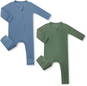 HAPIU Unisex Rayon Made from Bamboo Baby Rompers with Cuffs, 2 Way Zipper YKK, Footless Pajamas Jumpsuit