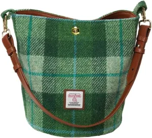 Harris Tweed Bucket Bag Shoulder Bag Handbag for Women with Leather Strap 9.4 x 7 inch * 8.2 inch