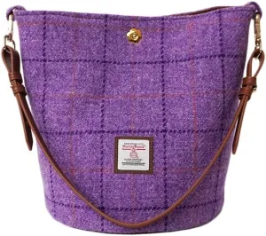 Harris Tweed Bucket Bag Shoulder Bag Handbag for Women with Leather Strap 9.4 x 7 inch * 8.2 inch