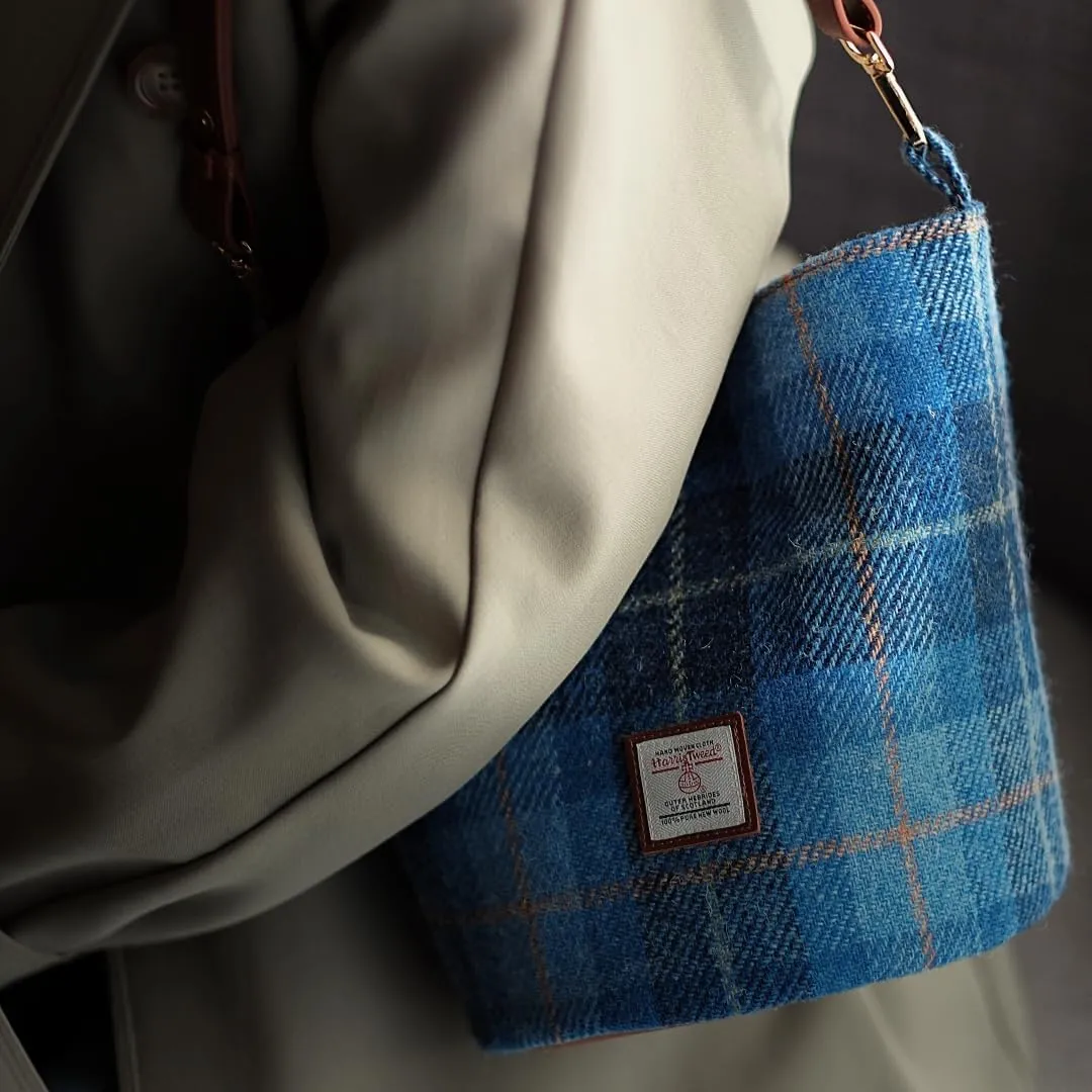 Harris Tweed Bucket Bag Shoulder Bag Handbag for Women with Leather Strap 9.4 x 7 inch * 8.2 inch