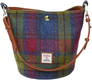 Harris Tweed Bucket Bag Shoulder Bag Handbag for Women with Leather Strap 9.4 x 7 inch * 8.2 inch