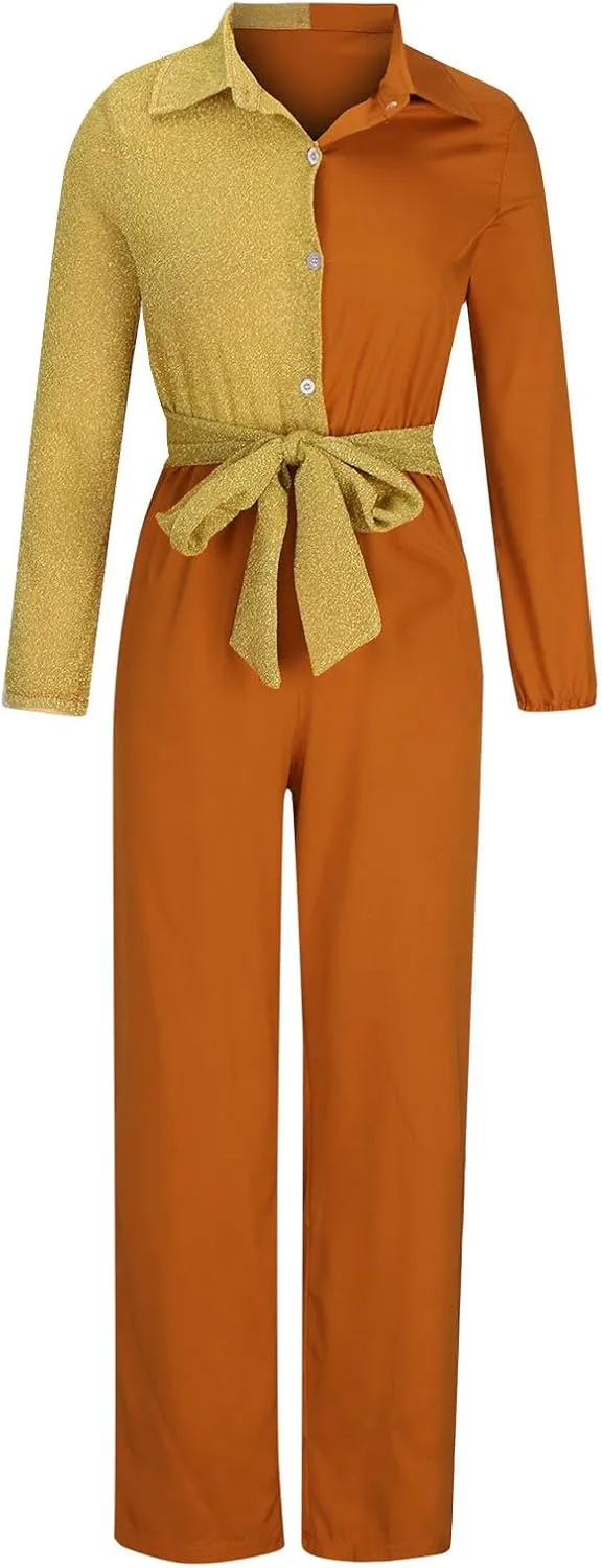 HGps8w Jumpsuits for Women Dressy Sparkly Elegant Long Sleeve Blouses High Waisted One Piece Sequins Wide Leg Pants Rompers